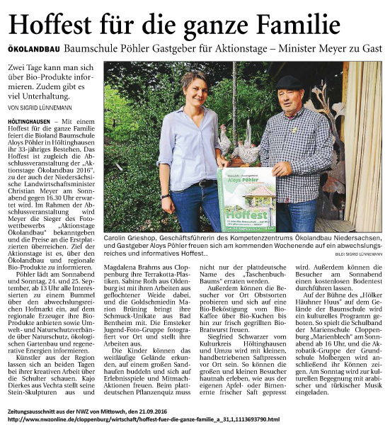 Zeitungsausschnitt_NWZ_Hoffest
